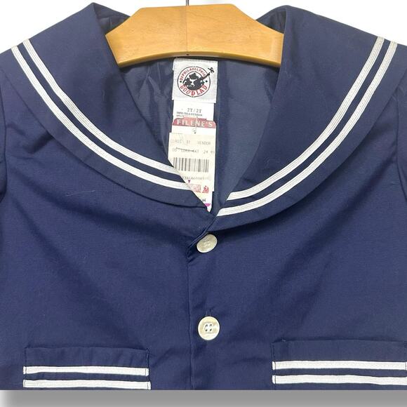 Vtg Goodlad Jacket Nautical Sailor Coastal Shirt Baby Coat Navy Blue White Sz 2T - Picture 4 of 13